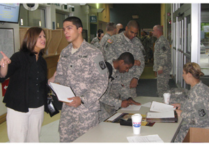 Rochelle Fortin, OEF/OIF/OND Coordinator with soldier during the May PDHRA